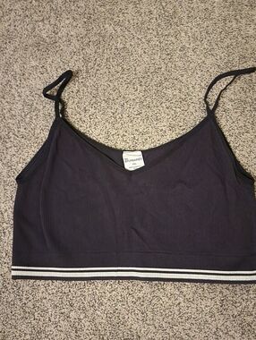 No Boundaries Black Ribbed Crop Bralette with Striped Band XXL